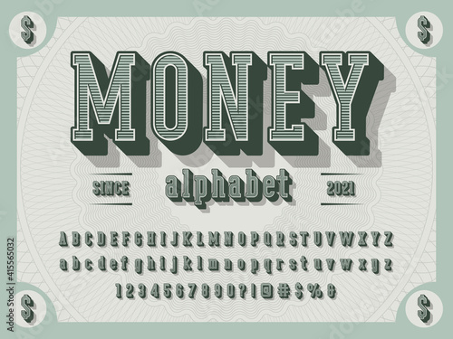 3D retro money alphabet design with decorative elements