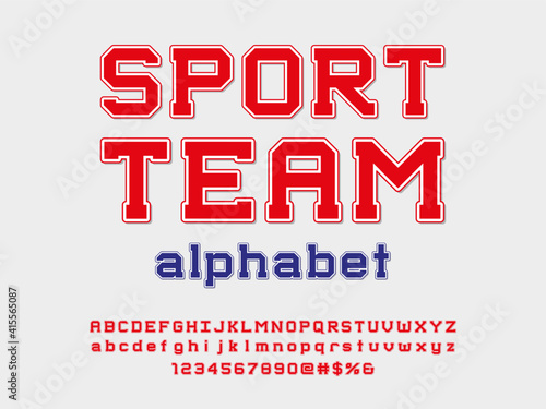 sports style alphabet design with uppercase, lowercase, numbers and symbols