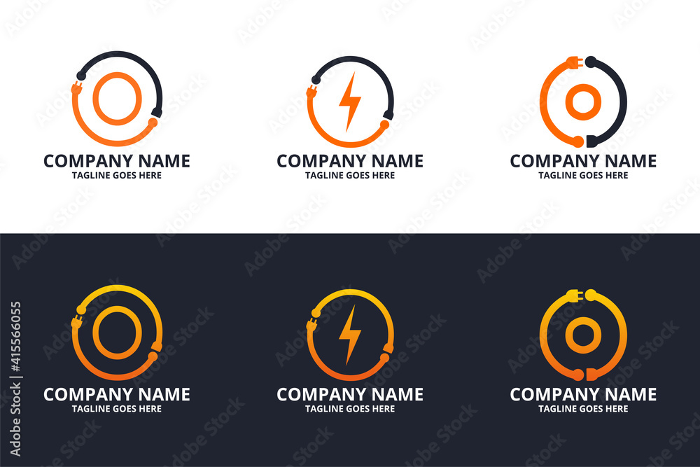 Set Electric O initial letter Logo Icon Template. Illustration vector graphic. Design concept Electrical plug With letter symbol. Perfect for corporate, more technology brand identity Set Electric O initial letter Logo Icon Template. Illustration vector graphic. Design concept Electrical plug With letter symbol. Perfect for corporate, more technology brand identity