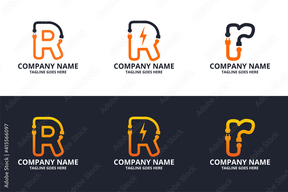 Set Electric R initial letter Logo Icon Template. Illustration vector ...