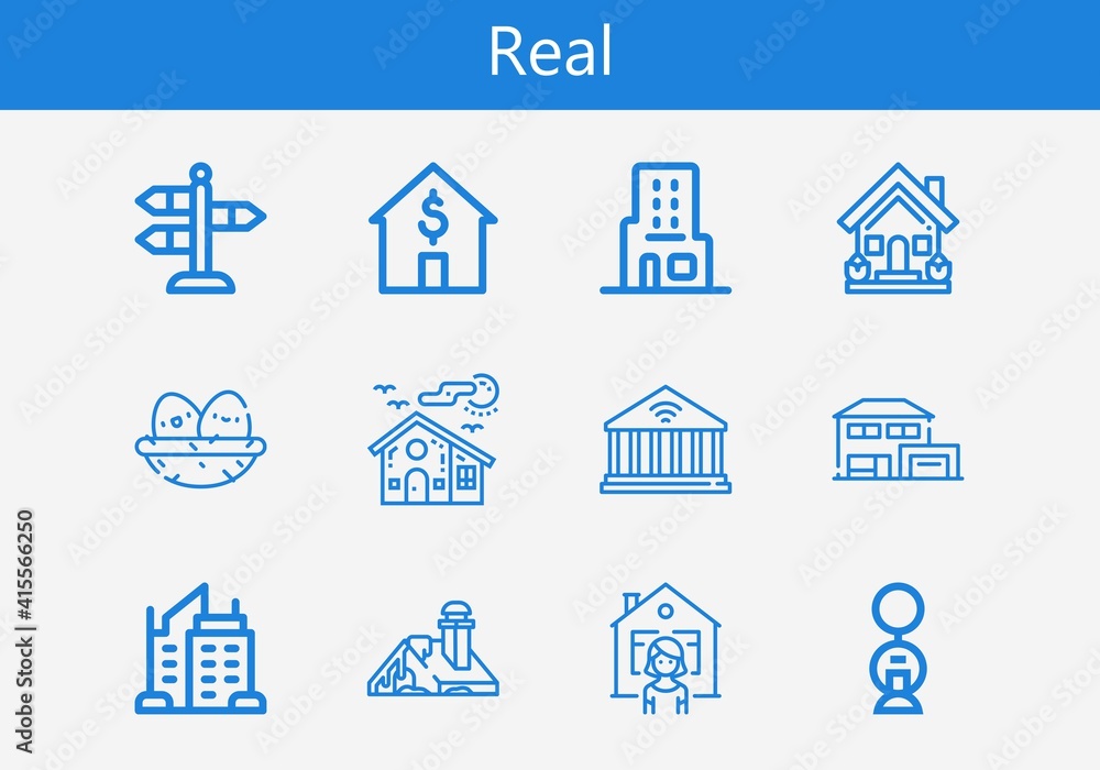 Premium set of real line icons. Simple real icon pack. Stroke vector illustration on a white background. Modern outline style icons collection of Building, Skyscraper, Street, House, Nest Premium set of real line icons. Simple real icon pack. Stroke vector illustration on a white background. Modern outline style icons collection of Building, Skyscraper, Street, House, Nest