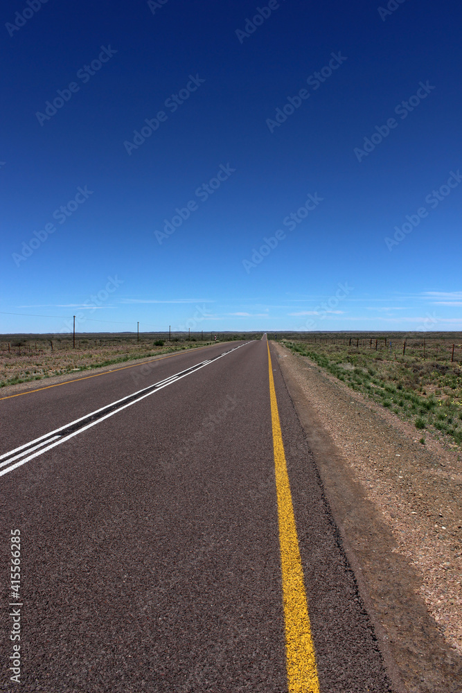Long straight country road, R27 in the Northern Cape province of South Africa