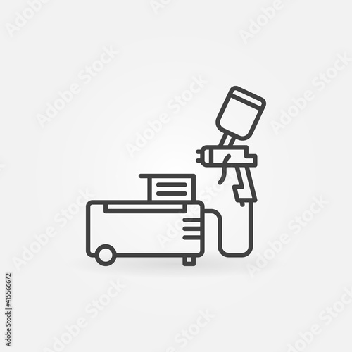Spray Gun with Air Compressor vector concept icon or symbol in thin line style