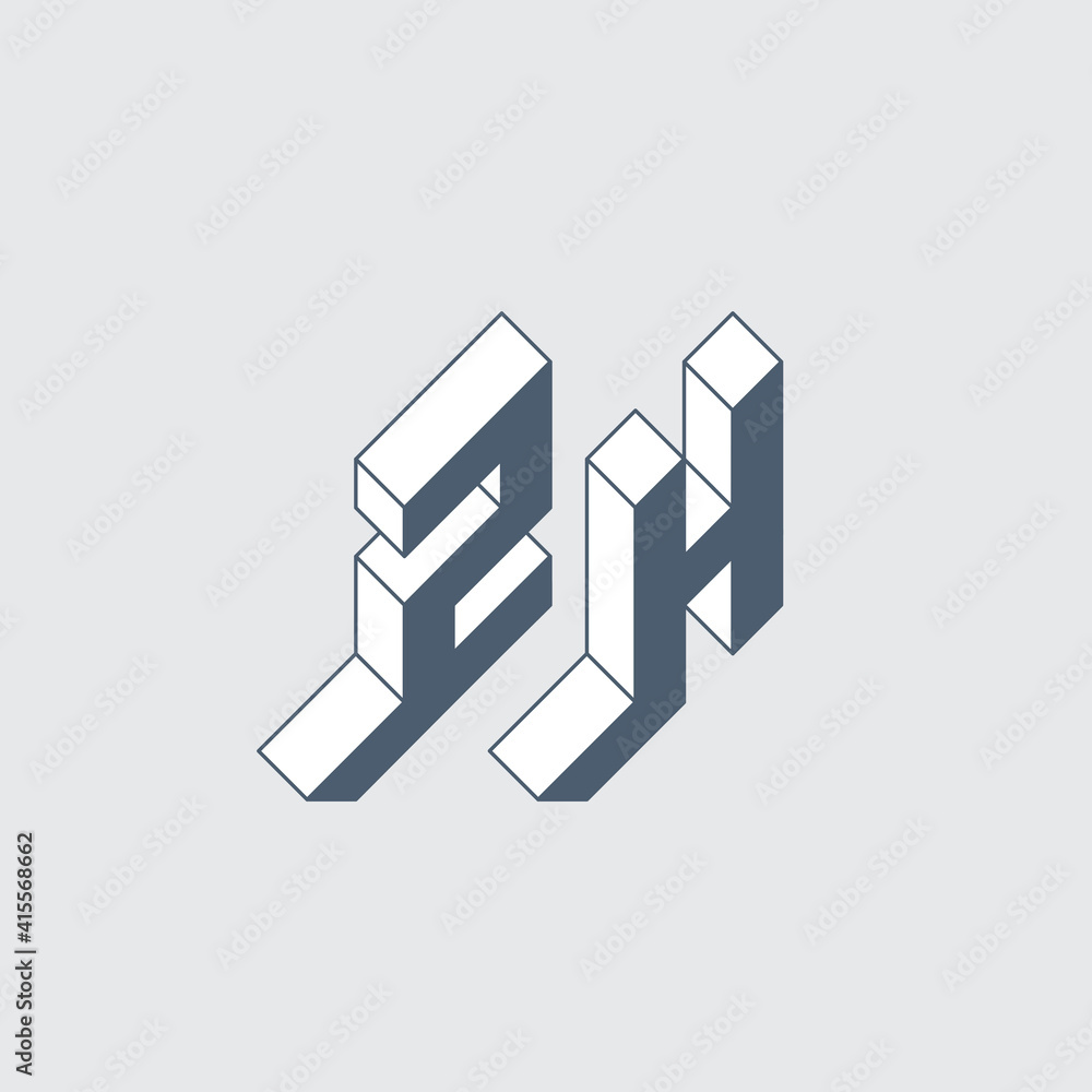 Isometric 3d font for design. ZH or 2H - monogram or logotype. Volume alphabet. Three-dimension letters Z and H. Isometric 3d font for design. ZH or 2H - monogram or logotype. Volume alphabet. Three-dimension letters Z and H.