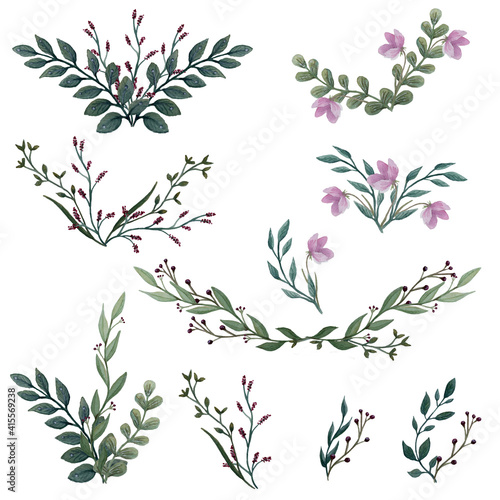 Watercolor floral illustration set green leaf branches collection for wedding stationary, greetings, wallpapers, fashion