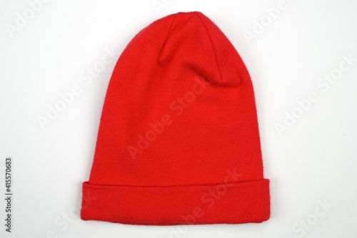red knitted hat, on isolated white background