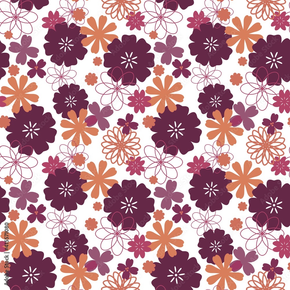 Seamless pattern with bright floral silhouettes on white, abstract background , cute picture for postcard, scrapbooking or wallpaper Seamless pattern with bright floral silhouettes on white, abstract background , cute picture for postcard, scrapbooking or wallpaper