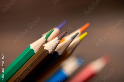 A few colored pencils. Close-up, selective focus.