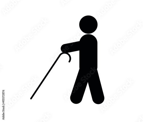 Blind man with cane vector icon. Editable stroke. Linear symbol for use on web design and mobile apps, logo. Symbol illustration. Pixel vector graphics - Vector