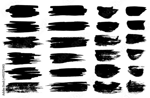 black paint brush spots, highlighter lines or felt-tip pen marker horizontal blobs. Marker pen or brushstrokes and dashes. Ink smudge abstract shape stains and smear set with texture photo