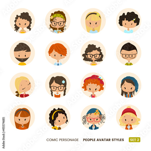 People avatars collection. Comic personage. Girls and boys. Hipster look © the8monkey
