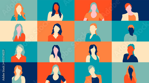 Abstract people portraits communication concept. Webinar avatars, social party, digital team, online meeting, video call, invitation, gathering. 