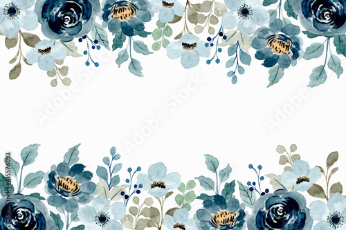 Watercolor floral frame. soft blue floral background