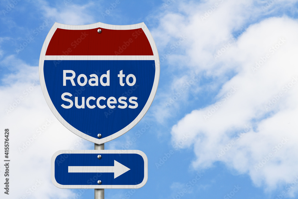 Road to success on red, white and blue USA highway sign Road to success on red, white and blue USA highway sign