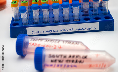 Several vials positive for covid-19 infection of the new variant in the south africa, conceptual image.