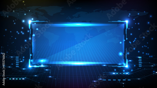 abstract futuristic background of blue glowing technology sci fi frame hud ui