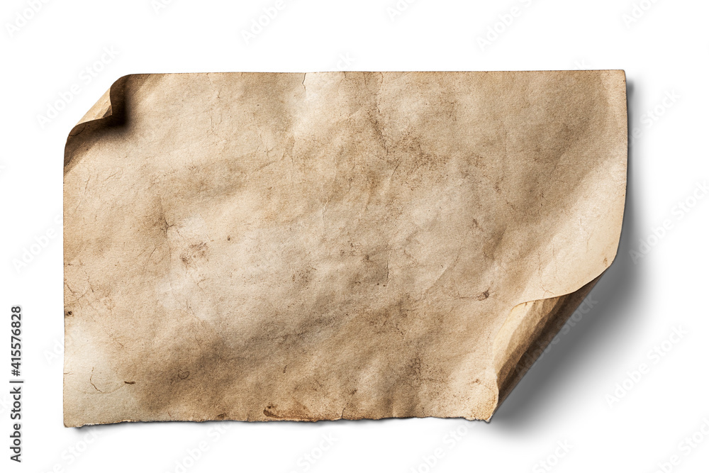 Old sheet of paper with curled edges isolated on white Old sheet of paper with curled edges isolated on white