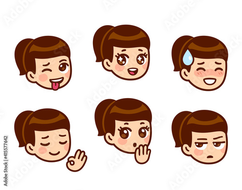 Anime girl face expression set