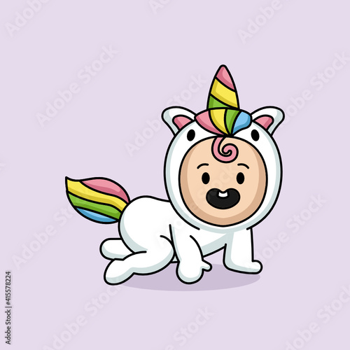 Cute baby with a unicorn costume mascot