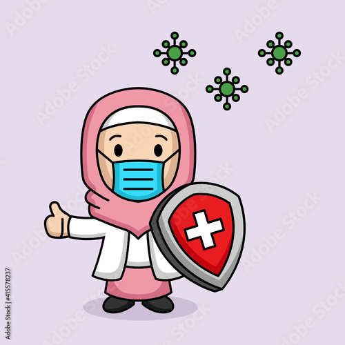 Cute Muslim female doctor fighting covid-19