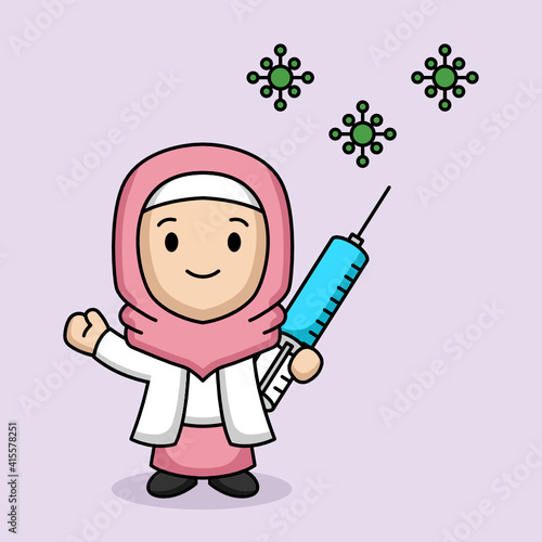 Cute Muslim female doctor fighting covid-19