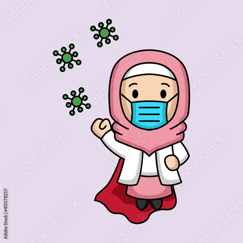 Cute Muslim female doctor fighting covid-19