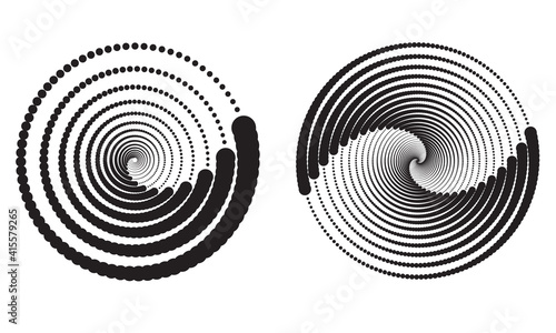 abstract dots in spiral. black circles isolated on white background.