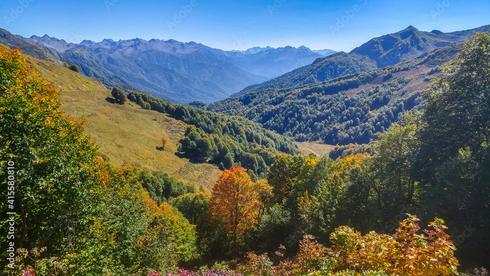 Beautiful autumn mountains and mountain ranges of Abkhazia