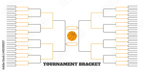 64 team tournament bracket championship template flat style design vector illustration isolated on white background. Championship bracket schedule for basketball game.