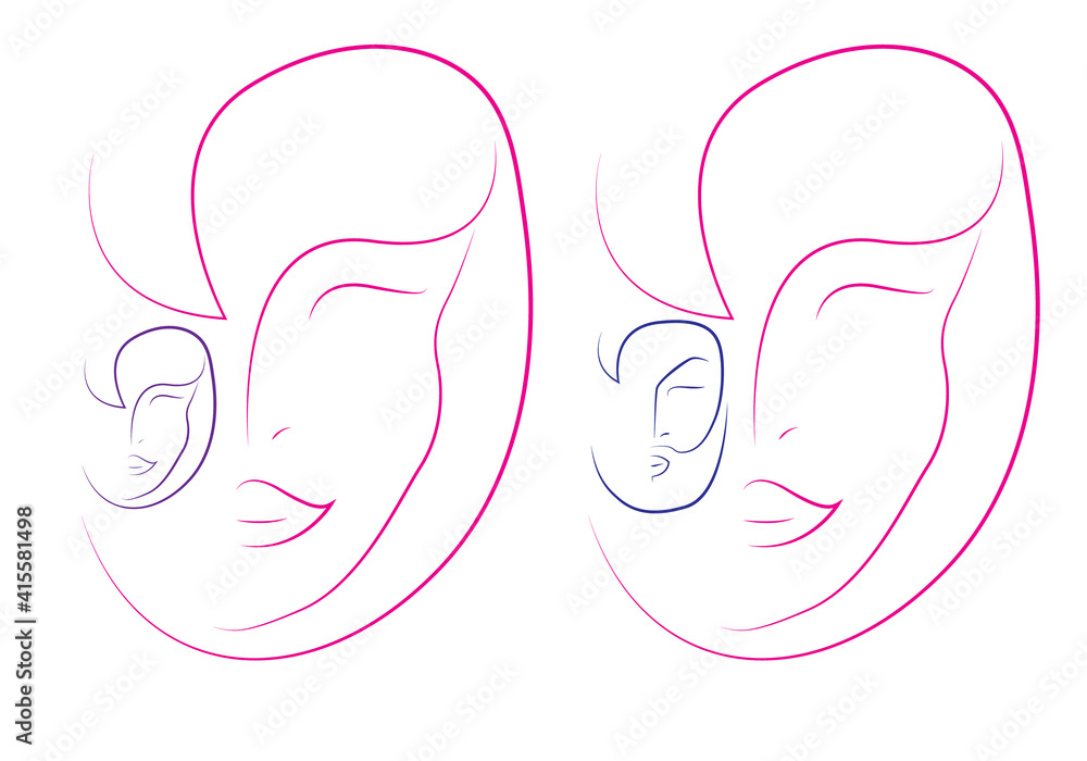 Set of stylized linear paired faces of men and women on a white background Set of stylized linear paired faces of men and women on a white background