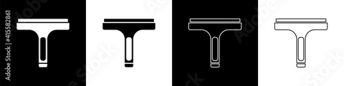 Set Cleaning service with of rubber cleaner for windows icon isolated on black and white background. Squeegee, scraper, wiper. Vector.