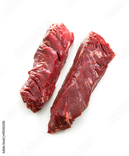 Obraz na plátně Two raw hanger steaks or hanging tenderloin isolated on white background
