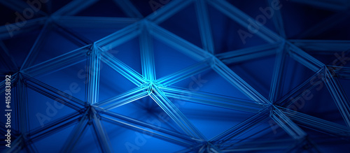 Abstract 3d render, blue background design with connected lines, network concept photo