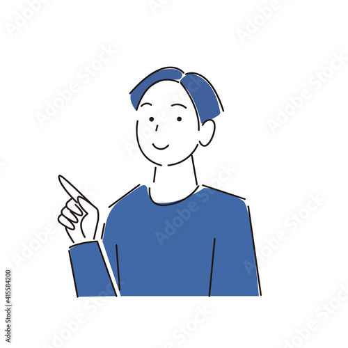 指さし 笑顔の男性 程よいシンプルなイラスト ベクター Pointing smile man Moderately simple illustration vector
