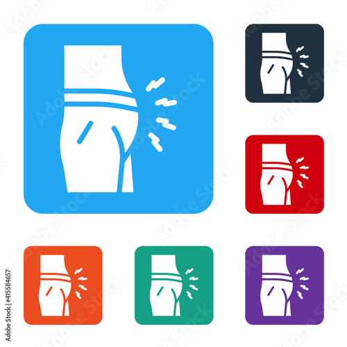 White Abdominal bloating icon isolated on white background. Constipation or diarrhea. Set icons in color square buttons. Vector.