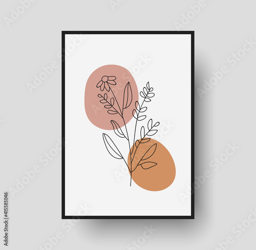 Botanical wall art abstract vector. Foliage line drawing. Neutral boho art print. Minimal mid century wall art print for bedroom decor. Gallery decor poster, terracota watercolor for bohemian interior