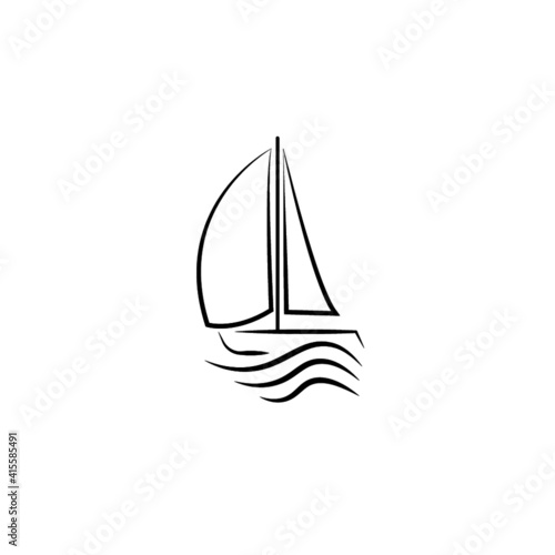 Sailboat with sail and waves as black illustration