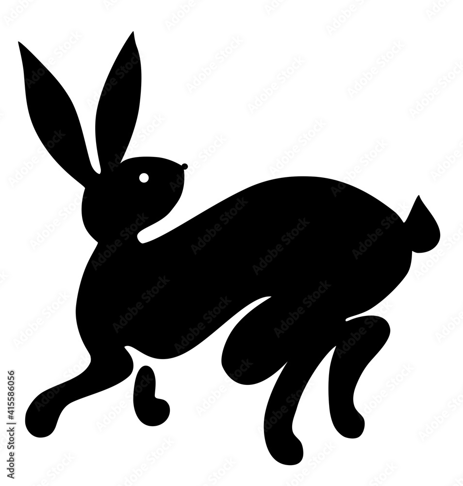 silhouette of a rabbit running away and looking back. Vector image is