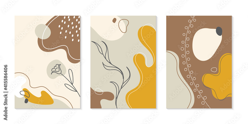 Set of brochure cover template modern hand drawn organic shape with lines and floral, leaves background. Set of brochure cover template modern hand drawn organic shape with lines and floral, leaves background.