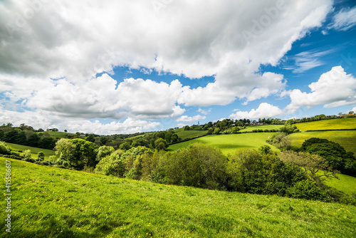 British countryside landscape in summer, rolling hills and clouds photo