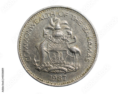 Bahamas five cents coin on white isolated background