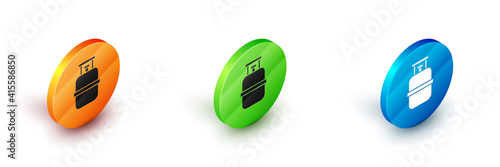 Paper cut Propane gas tank icon isolated on blue background. Flammable gas tank icon. Paper art style. Vector.