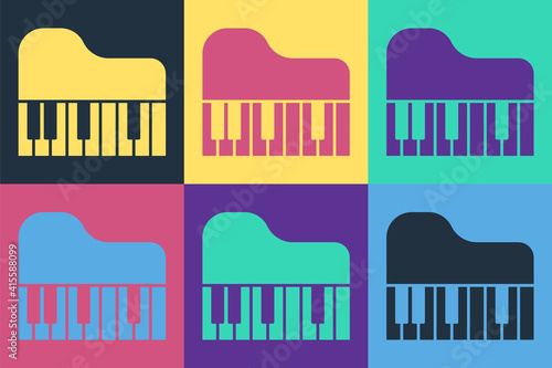 Pop art Grand piano icon isolated on color background. Musical instrument. Vector.