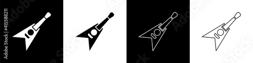 Set Electric bass guitar icon isolated on black and white background. Vector.