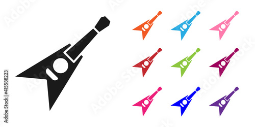 Black Electric bass guitar icon isolated on white background. Set icons colorful. Vector.