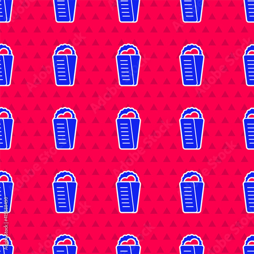 Blue Gyros Pita Greek fast food traditional cuisine icon isolated seamless pattern on red background. Gyro with greek salad in tzatziki sauce wrapped sandwich. Vector.