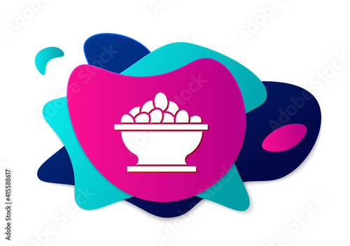 Color Olives in bowl icon isolated on white background. Abstract banner with liquid shapes. Vector.