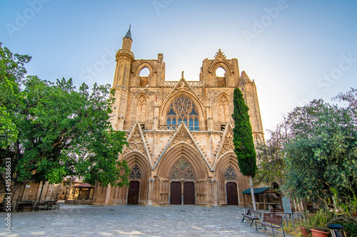 Lala Mustafa Pasa Mosque or Saint Nicholas Cathedral view in Gazimagusa Town of Northern Cyprus