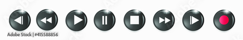 Set of volumetric media player button icons. Play and pause buttons, audio video player, player button icon, play and pause vector button. Vector illustration