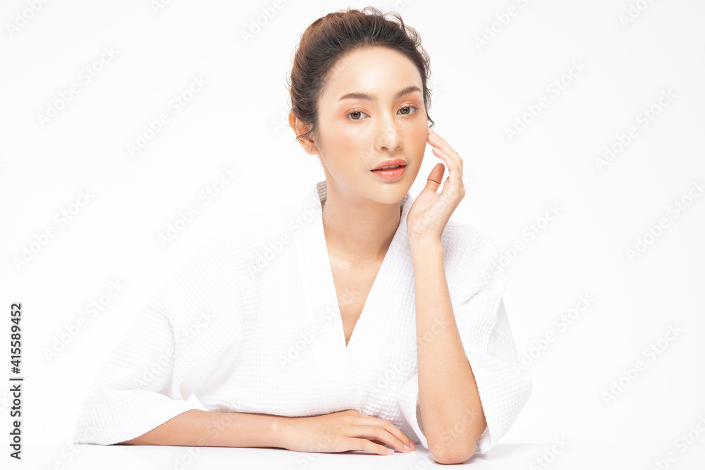 Beautiful Asian woman touching soft cheek smile with clean and fresh skin Happiness and cheerful with positive emotional,isolated on white background,Beauty Cosmetics and spa Treatment Concept Beautiful Asian woman touching soft cheek smile with clean and fresh skin Happiness and cheerful with positive emotional,isolated on white background,Beauty Cosmetics and spa Treatment Concept
